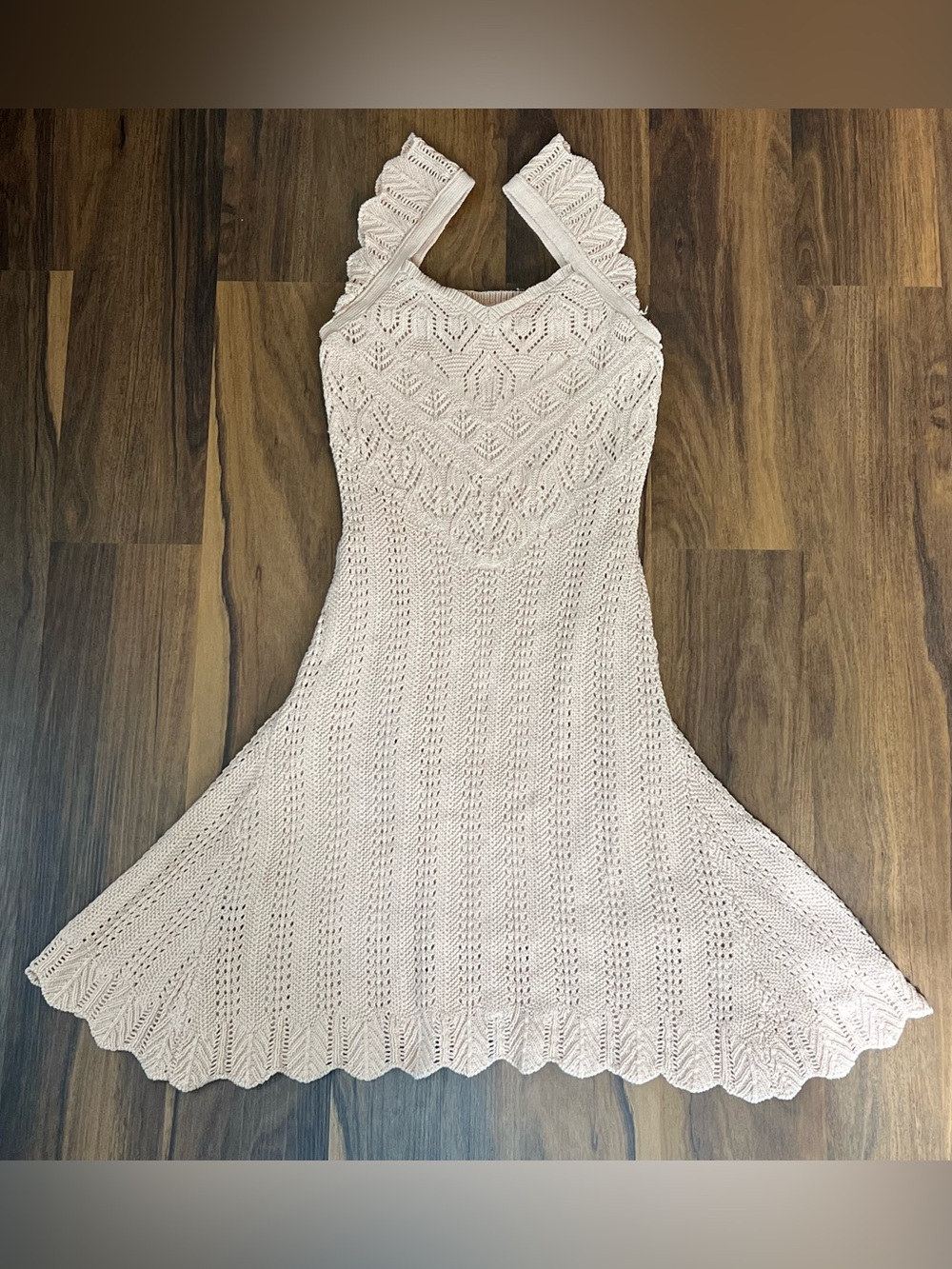 Freshman 1969 crochet midi dress in a pretty light peachy color